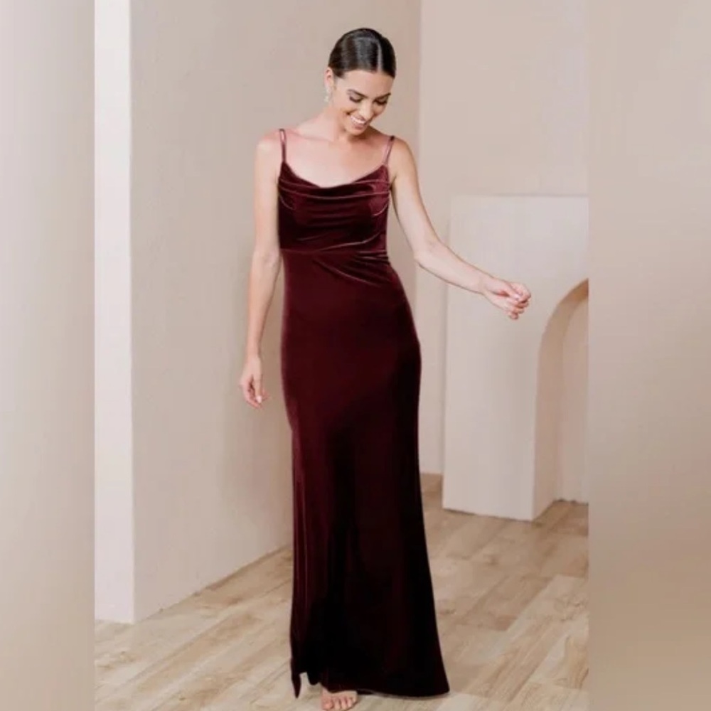 Jenny Yoo Burgundy Red Velvet Maxi Dress / Gown